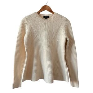 Ann Taylor Cream Mixed Knit Peplum Sweater